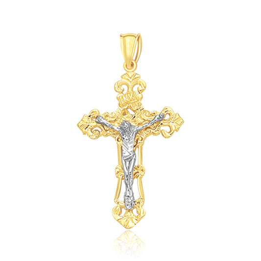 14k Two-Tone Crucifix Cross Pendant