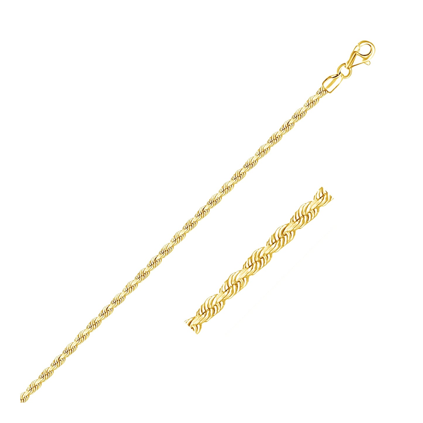 14k Solid Gold Diamond Cut Rope Bracelet (2.5mm)