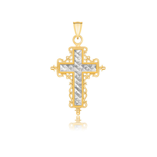 14k Diamond Cut Baroque Inspired Cross Pendant