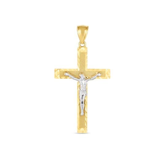 14k Two-Tone High Polish Diamond Cut Cross Pendant