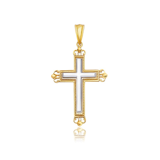 14k Gold Two-Tone Ornate Cross Pendant