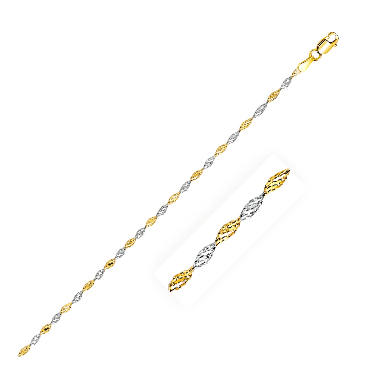 14k Solid Gold Two-Tone Singapore Chain (2mm)