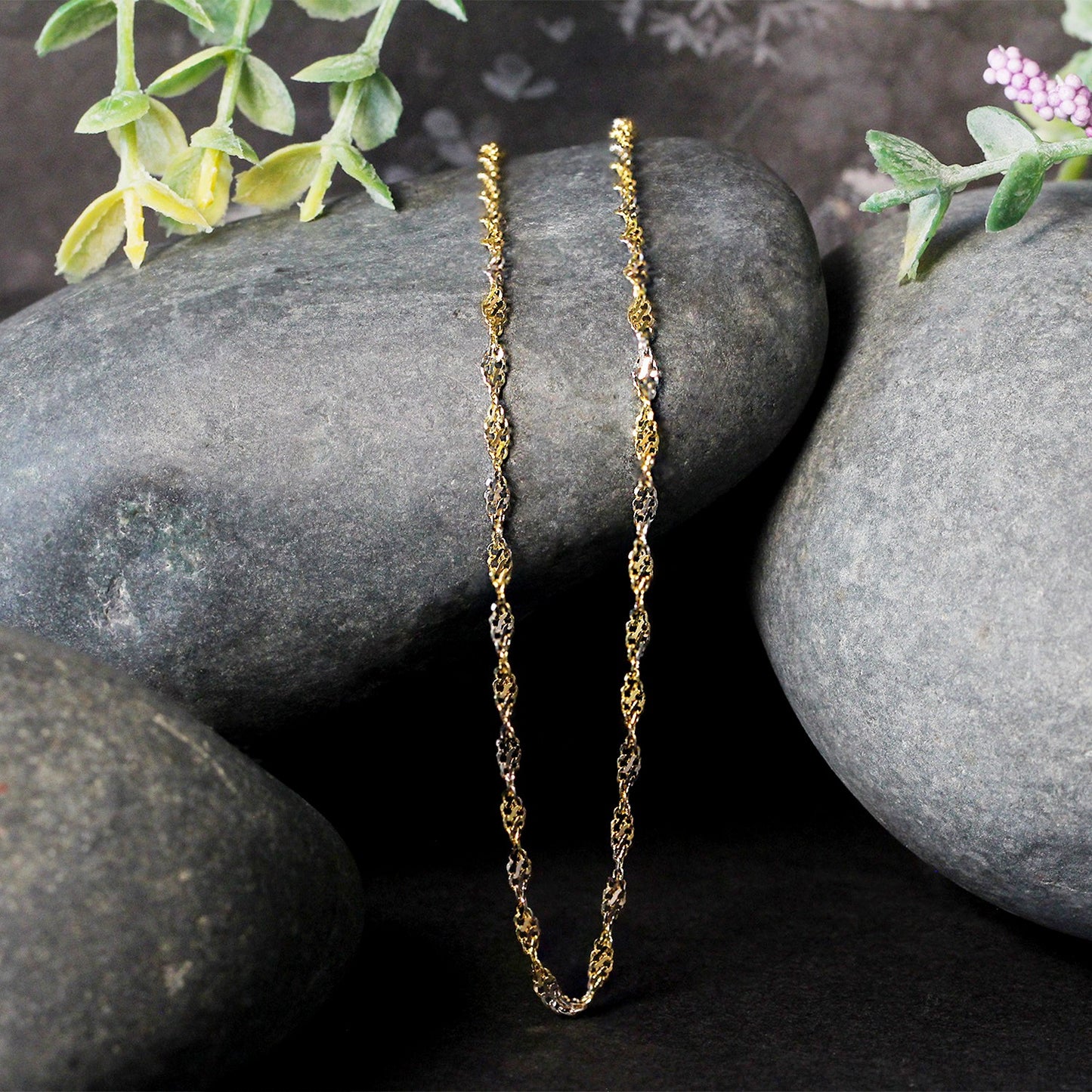 14k Solid Gold Two-Tone Singapore Chain (2mm)