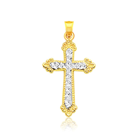 14k Two-Tone Diamond Cut Cross Pendant