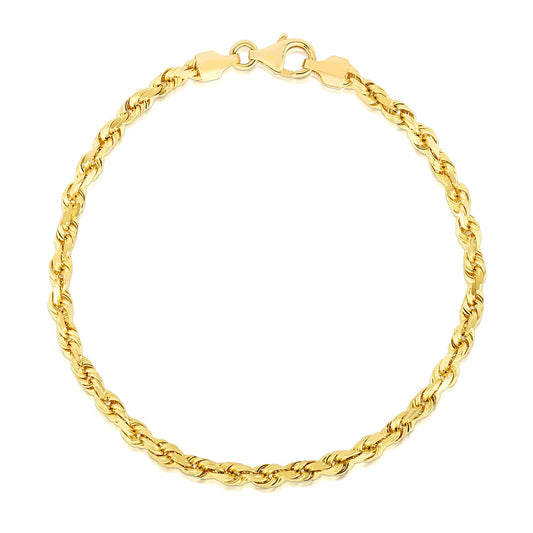 14k Solid Gold Diamond Cut Rope Bracelet (4mm)