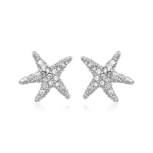 Sterling Silver Petite Starfish Earrings with Cubic Zirconias