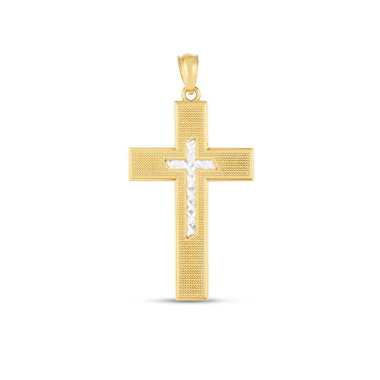 14k Two-Tone High Polish Diamond Cut Cross Pendant