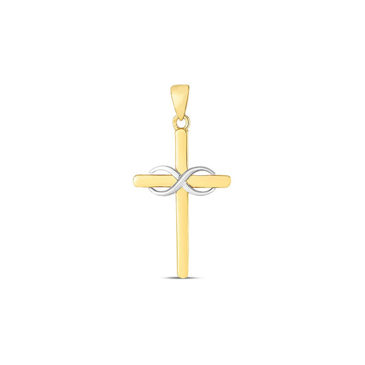 14k Two-Tone Diamond Cut Infinity Cross Pendant