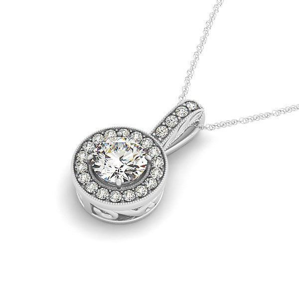 Milgrain Edge Diamond Halo Pendant in 14k White Gold (5/8 cttw)