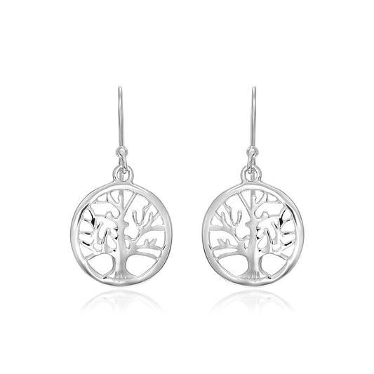 Sterling Silver Round Tree of Life Earrings