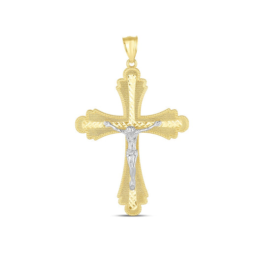 14k Two-Tone High Polish Diamond Cut Cross Pendant