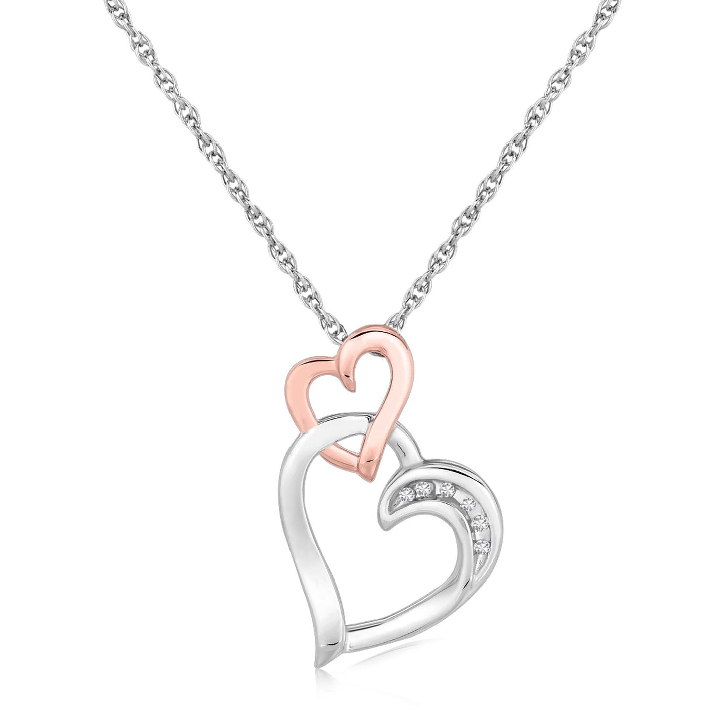 Diamond Cascading Dual Heart Pendant (.02 cttw)