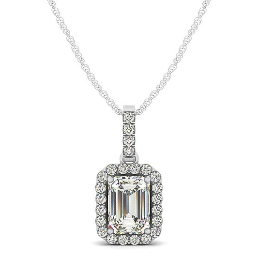 Halo Pendant With Emerald Center Diamond in 14k White Gold (1 1/5 cttw)