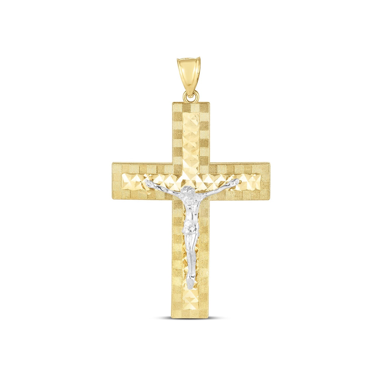 14k Two-Tone Elegance Diamond Cut Crucifix Cross Pendant