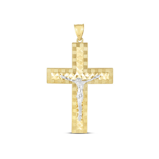 14k Two-Tone Elegance Diamond Cut Crucifix Cross Pendant