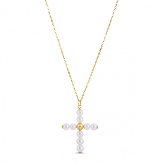 14k Pearl Cross Pendant