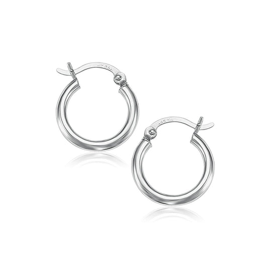 10k White Gold Polished Hoop Earrings (15 mm)