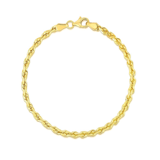 10k Solid Gold Diamond Cut Rope Bracelet (4mm)