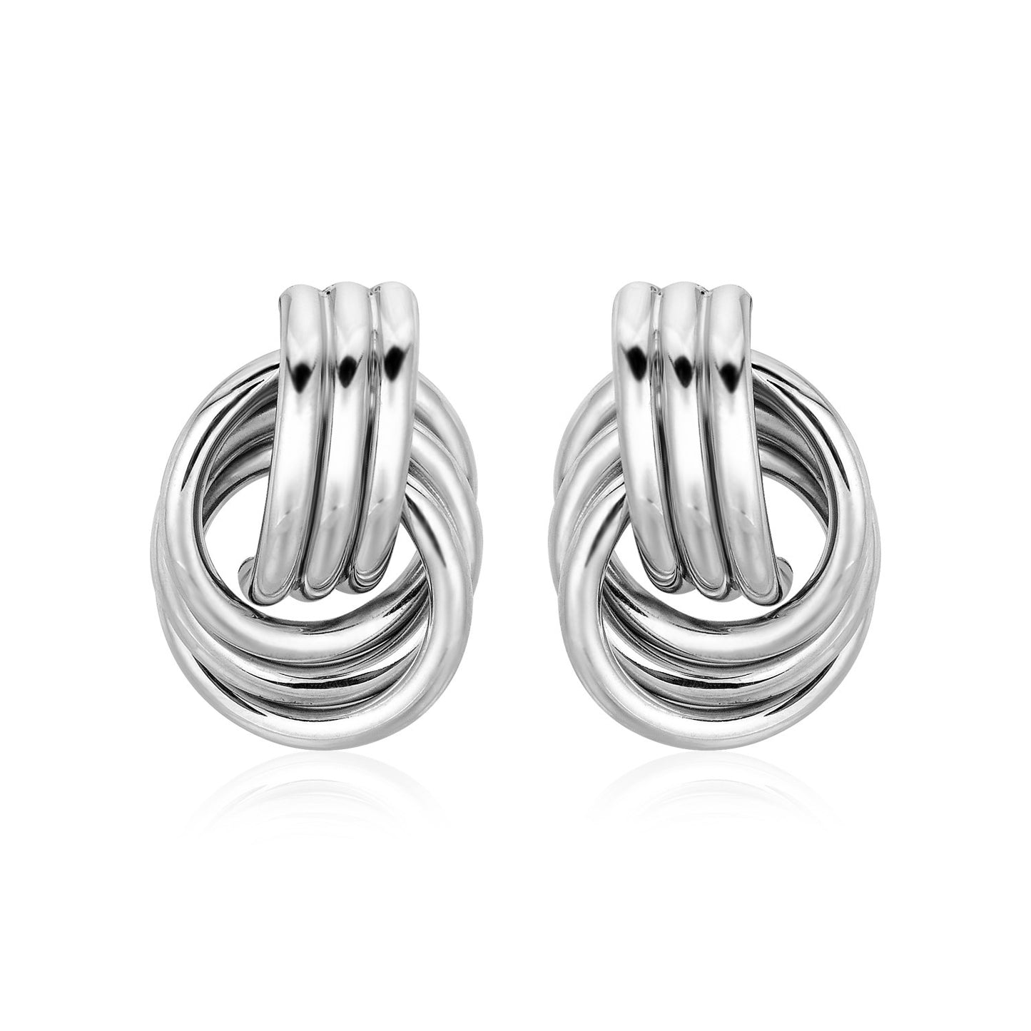 Polished Love Knot Earrings with Interlocking Rings in Sterling Silver