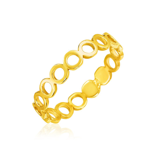 14k Gold Ring with Polished Open Circle Motifs