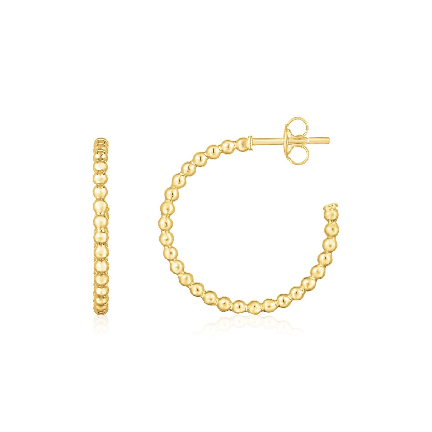 14K Yellow Gold Bead Hoop Earrings