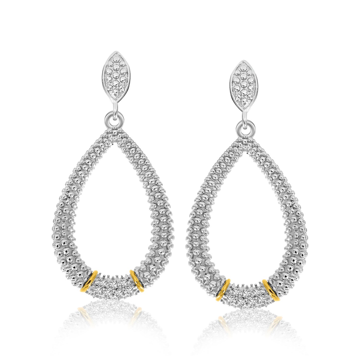 18k Yellow Gold & Sterling Silver Diamond Accented Graduated Popcorn Earrings