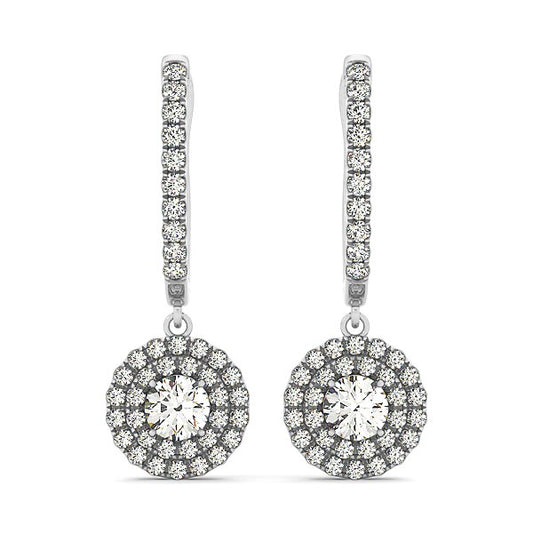 14k Gold Double Halo Diamond Drop Earrings (1 cttw)