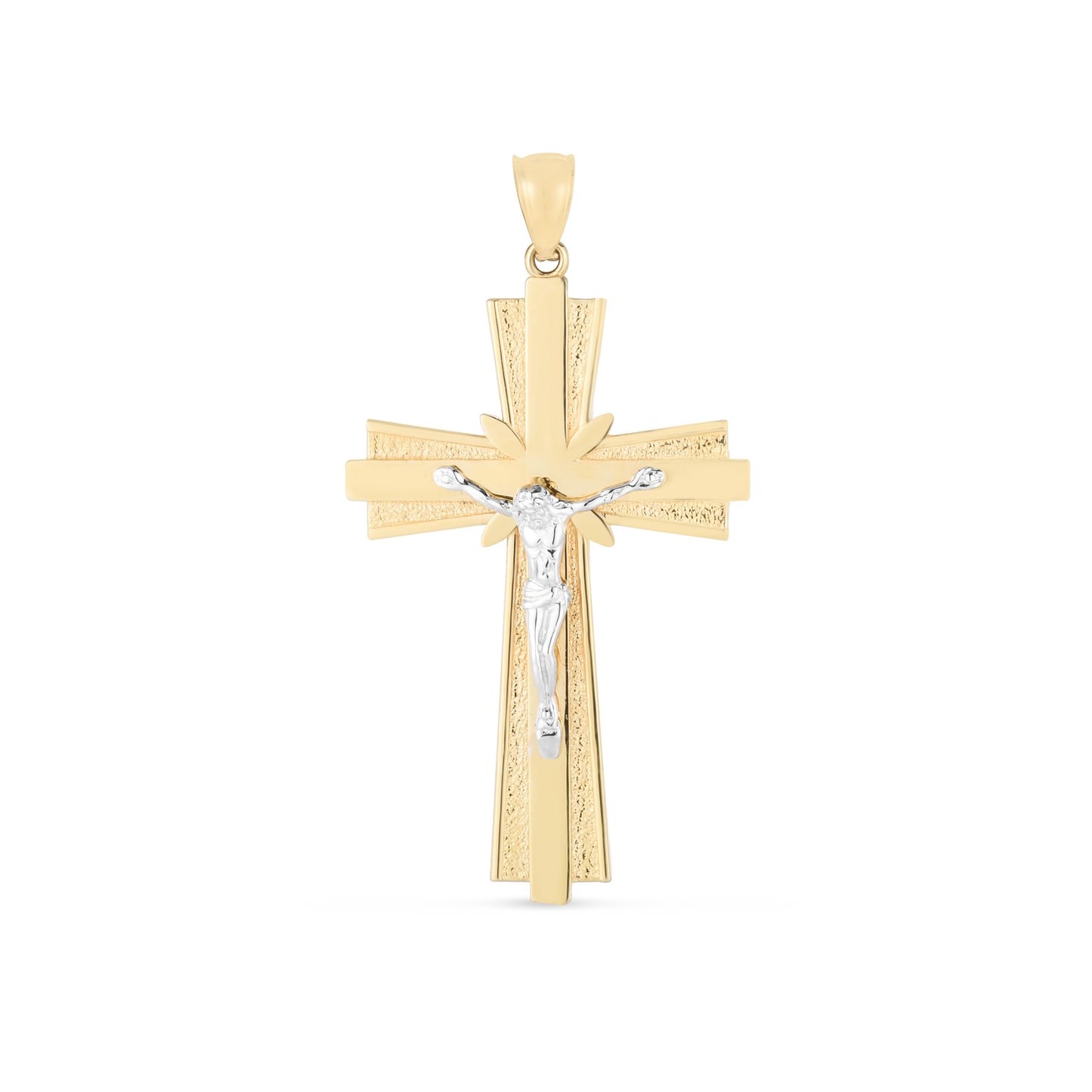 14k Gold Two-Tone Polish Diamond Cut Cross Pendant