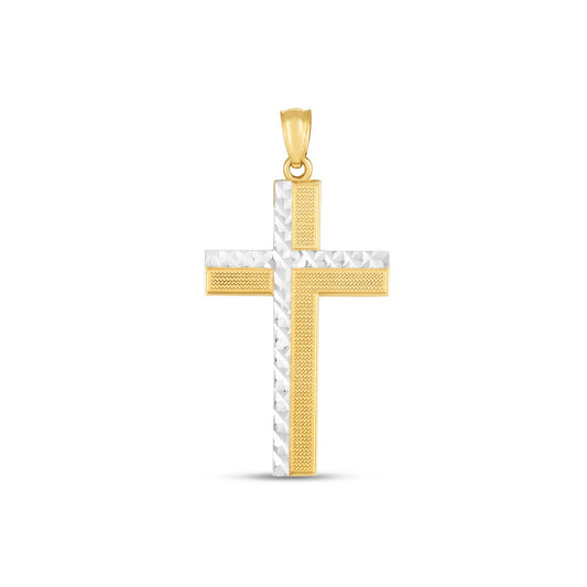 14k Two-Tone Radiant Shine Diamond Cut Cross Pendant