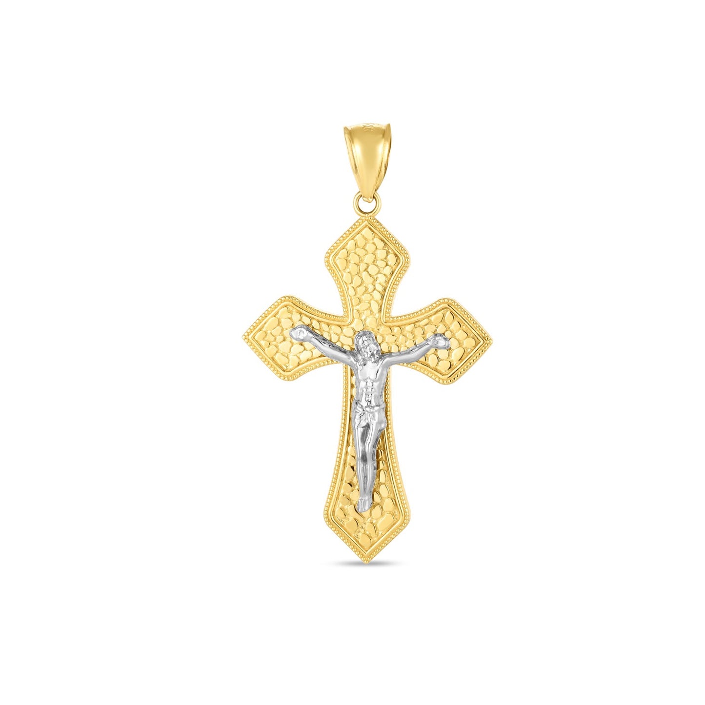 14k Two-Tone Sleek Diamond Cut Crucifix Cross Pendant