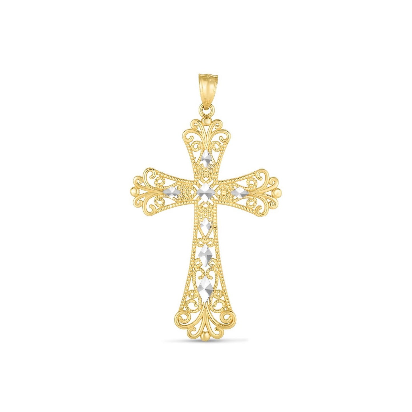 14k Two-Tone Divine Light Diamond Cut Cross Pendant