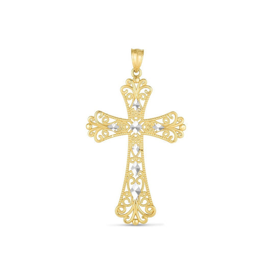 14k Two-Tone Divine Light Diamond Cut Cross Pendant