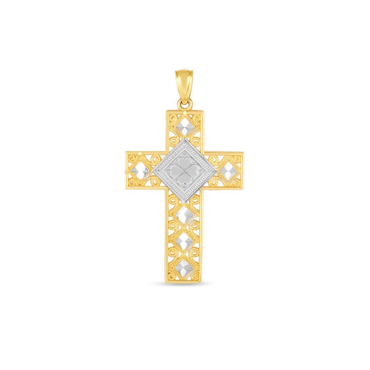 14k Two-Tone Modern Artistry Diamond Cut Cross Pendant