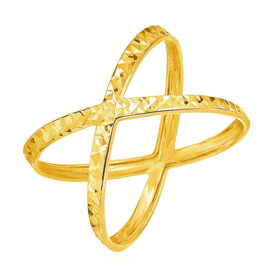 14k Gold Textured X Profile Ring