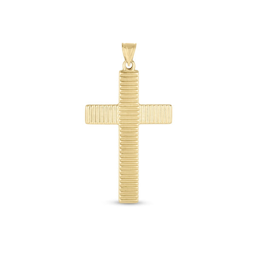 14k Textured Stripe Cross Pendant