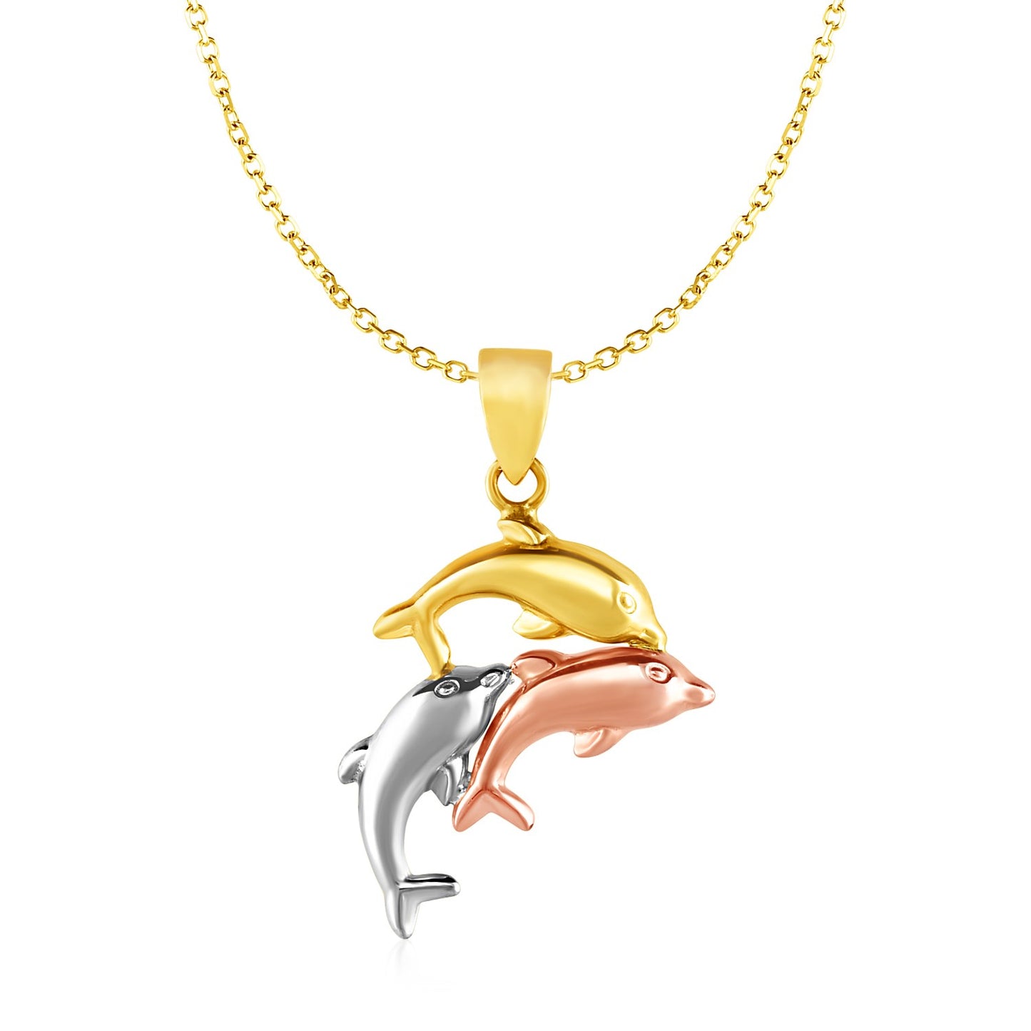 10k Tri Dolphins Pendant