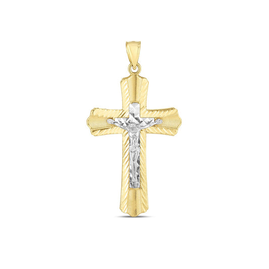 14k Two-Tone Heavenly Diamond Cut Crucifix Cross Pendant