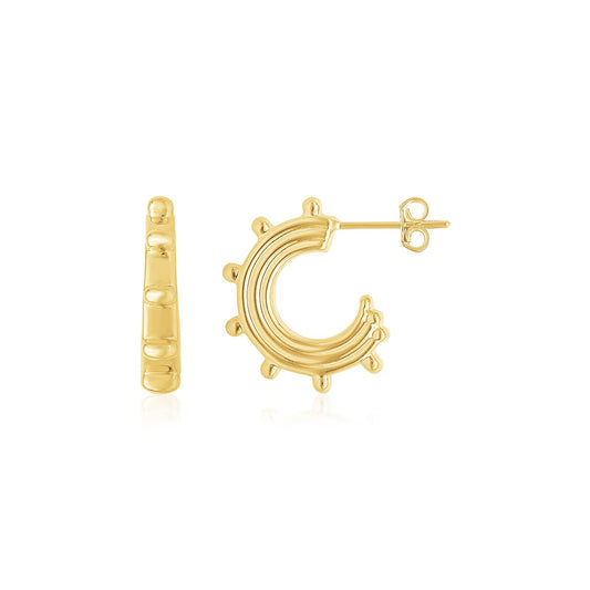 14K Yellow Gold Beaded Station Half Hoops