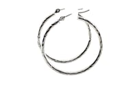 14k White Gold Diamond Cut Hoop Earrings 