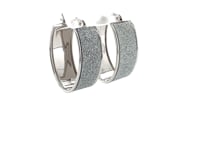 Glitter Textured Wide Oval Hoop Earrings in Sterling Silver