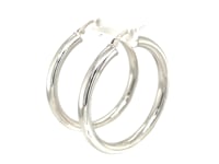 Sterling Silver Thick Rhodium Plated Polished Hoop Style Earrings (35mm)