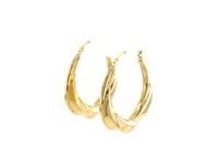 14k Yellow Gold Scallop Motif Graduated Oval Hoop Earrings